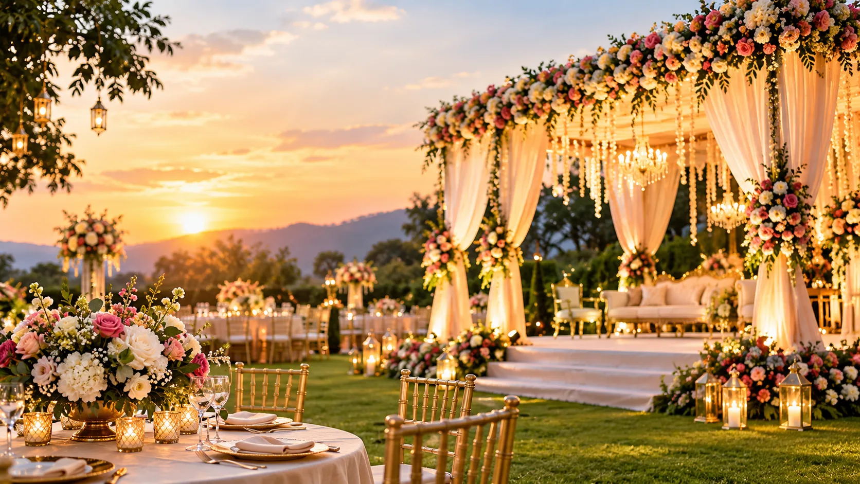 Elegant wedding table setup by Mohit Event & Wedding Planners in Dehradun