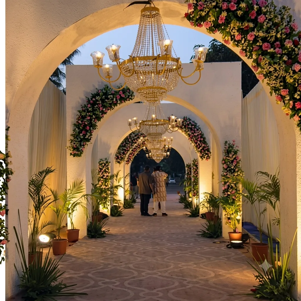 Decorated wedding stage with fresh flowers in Dehradun